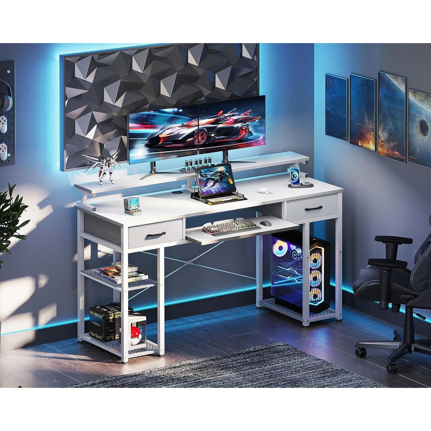 Birou Computer Birou computer, 120x48x90cm, negru, cu suport monitor, polita pentru ...