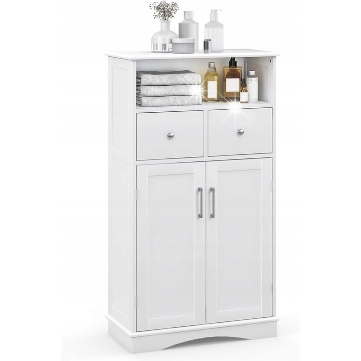 Шкаф за баня, 108x60x30см, бял, с 2 чекмеджета и регулируеми рафтове, включен монтажен комплект