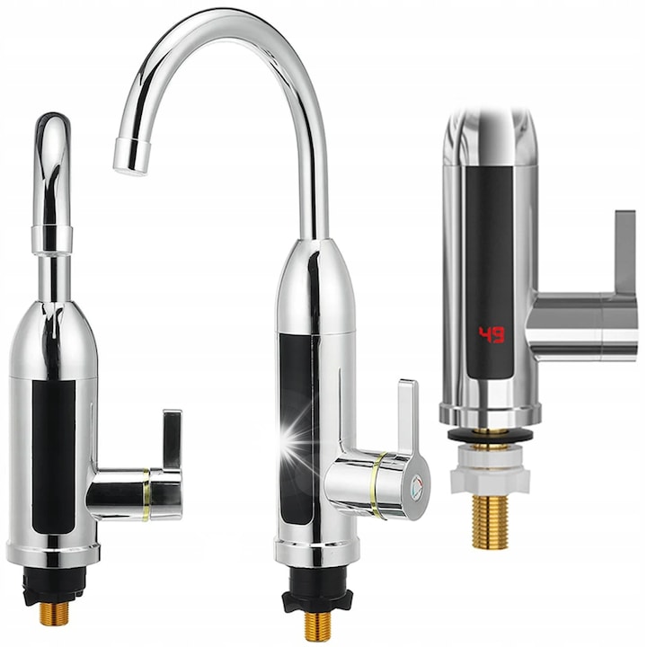 Incalzitor instant electric, 3000W, reglare temperatura 15-45°C, rotire 360°, argintiu, 42x20x40cm