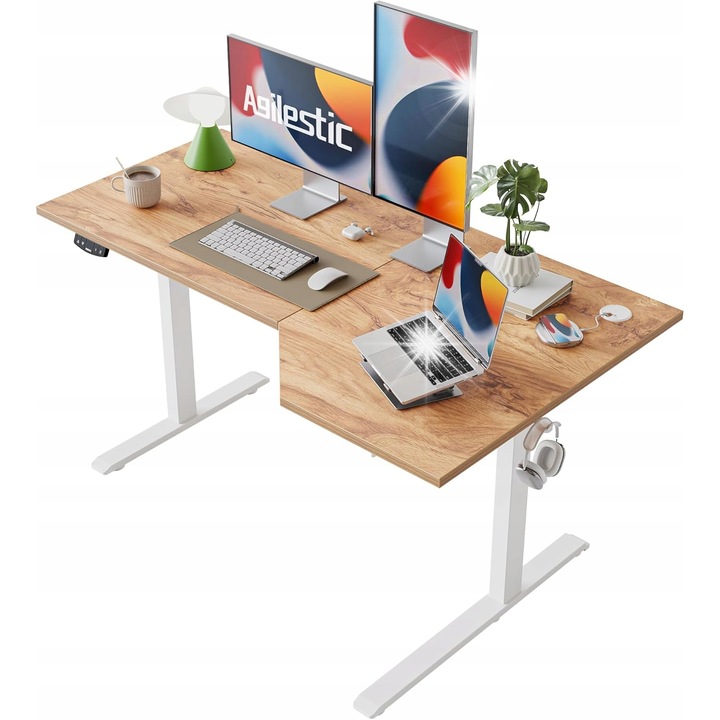 Birou ergonomic L, electric reglabil, 140x90cm, culoare maro, set complet