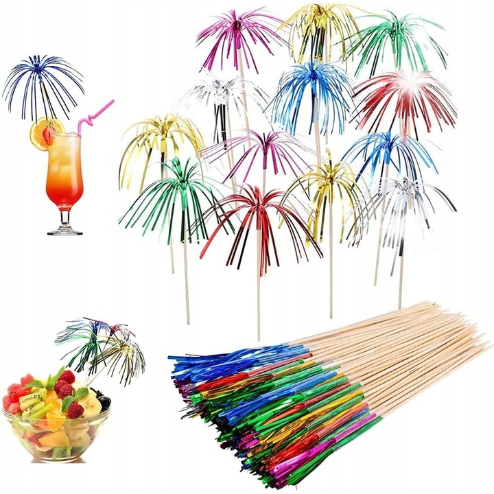 Set 100 decoratiuni, Cocktail, Decoratiuni Colorate, Bambus si Folie Aluminiu