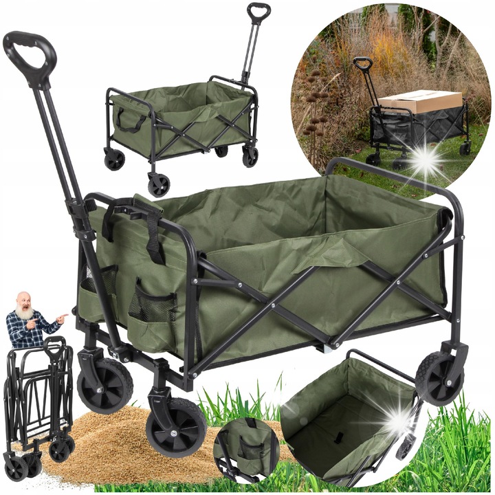 Carucior de transport metalic pliabil, 80kg, verde, 70x47x93cm