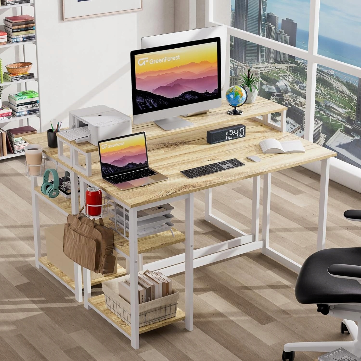 Birou Computer Birou computer 100cm, suport monitor, 2 polite reversibile, bej ...