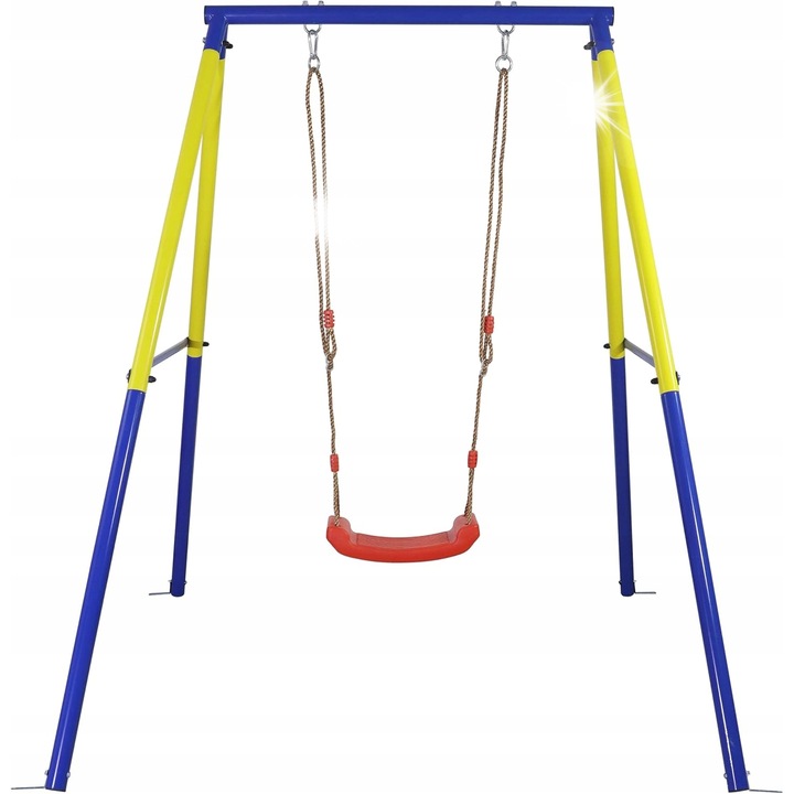 Gyermek hinta, fém, 200 kg, méretek 180x155cm, sárga-kék-piros színek, teljes szerelőkészlet