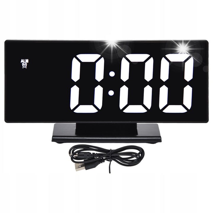 Ceas digital electronic cu alarma LED, alb, 17x7,2x3,1cm, set cu cablu de alimentare USB