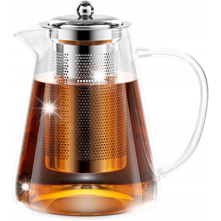 Ceainica din sticla 1300ml cu sita, eleganta, set