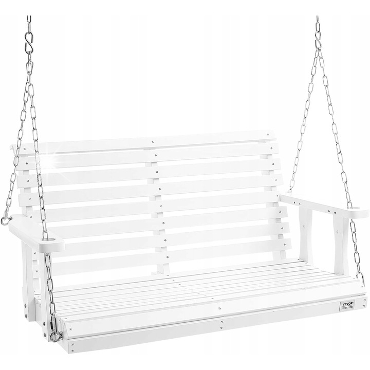 Banca de gradina din lemn, 400kg, 124x71x60cm, cu lanturi reglabile, design retro