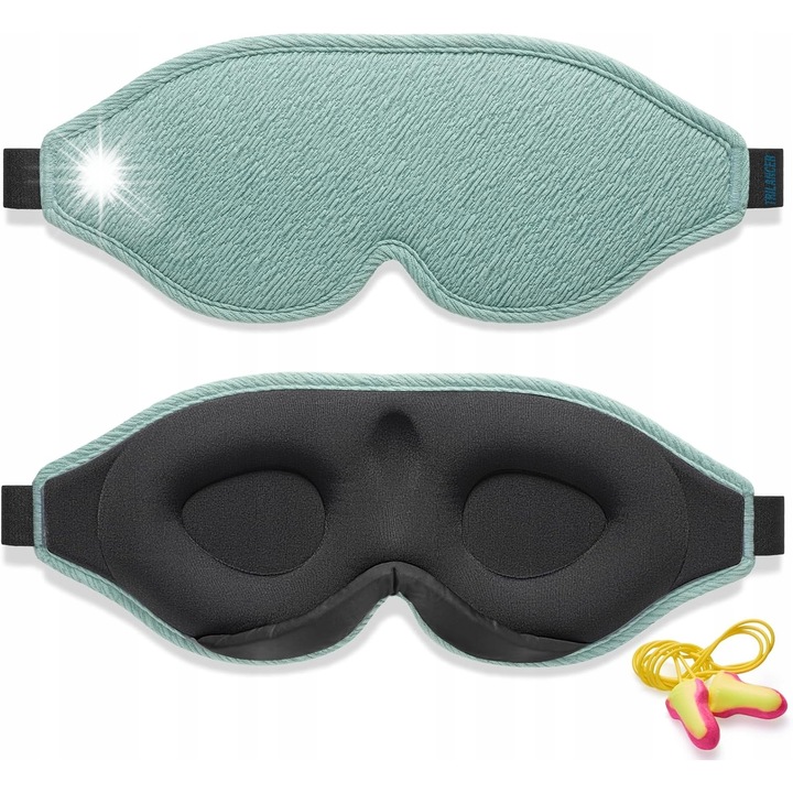 Masca de somn 100% opaca, Ice Silk, ultrausoara, verde, set