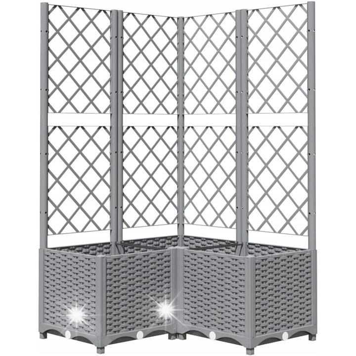 Ghiveci de flori cu suport, gri, 80x80x136cm, ideal pentru plante cataratoare