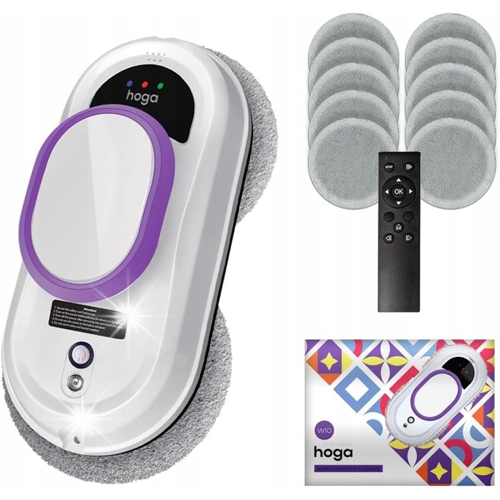 Robot de curatat geamuri HOGA, 2700 Pa, set cu telecomanda, pentru sticla si oglinzi