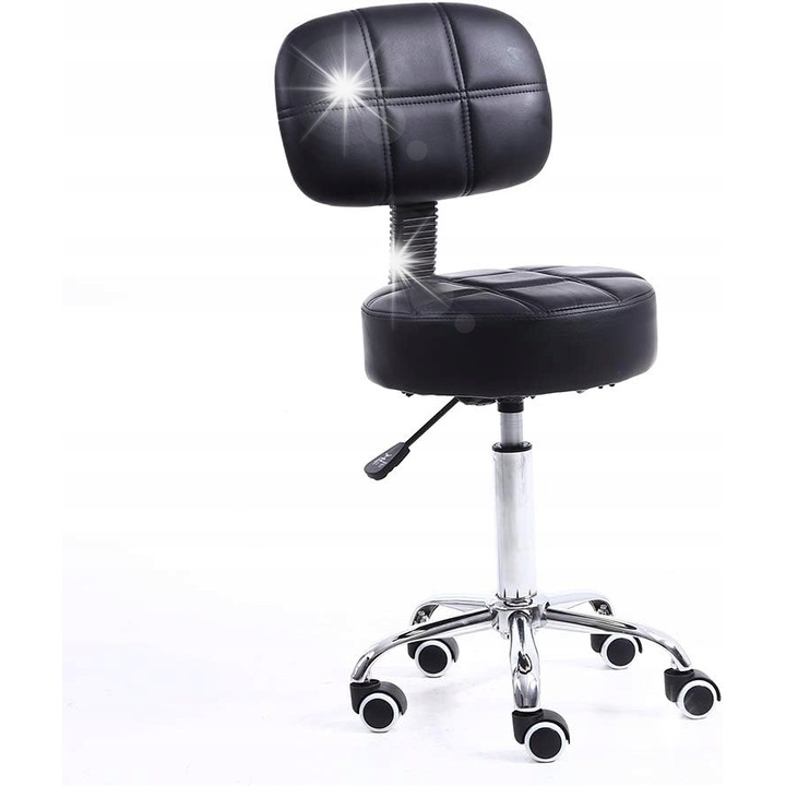 Черен въртящ се стол, регулируема височина 50,5-64 см, индустриален дизайн, дебели възглавници 10 см