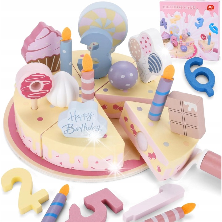 Set jucarii din lemn, tort de taiat, bucatarie copii, multicolor