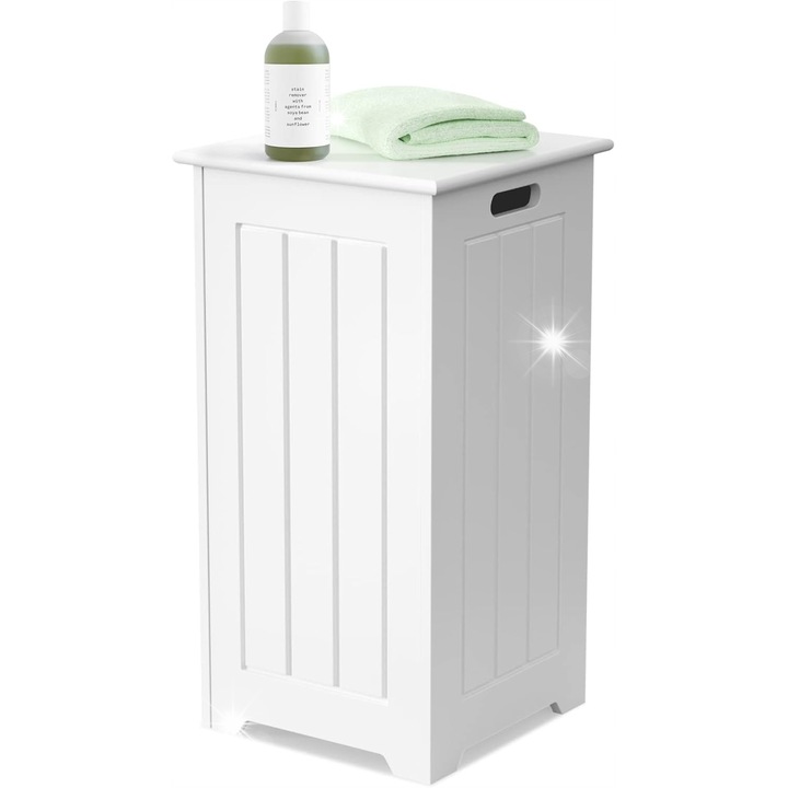 Cos pentru rufe, 54L, cu capac din lemn, alb