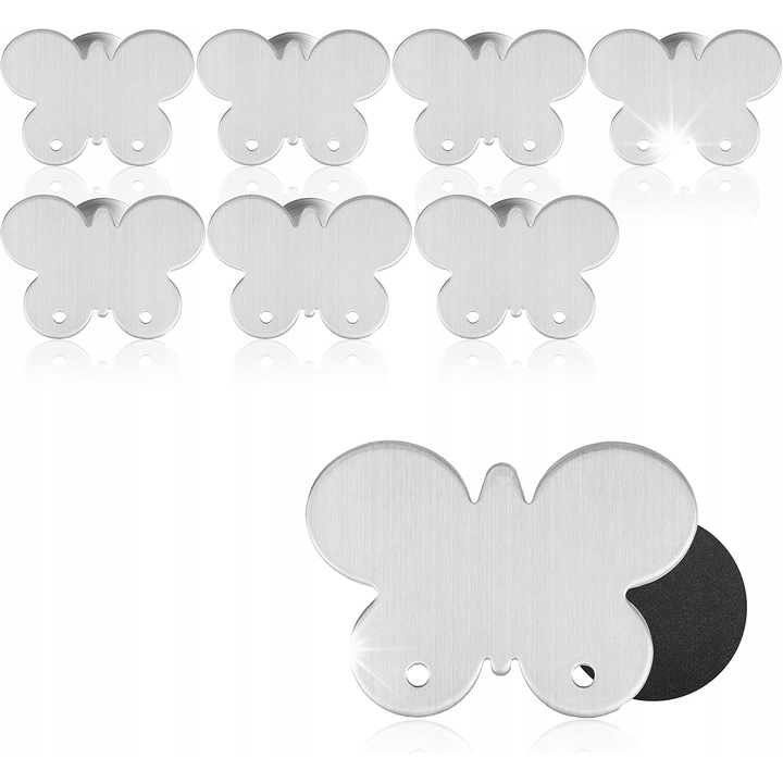 Комплект от 8 магнитни тежести за покривка, мотив пеперуда, неръждаема стомана, сребристи, 7x5см