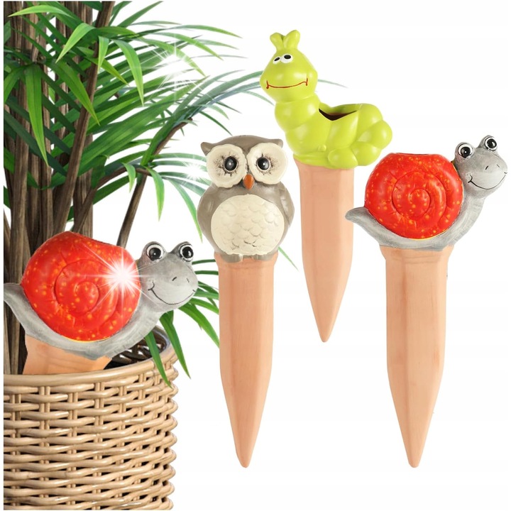 Set dozatoare automate pentru udare flori, teracota, 3 bucati, 22cm, natural