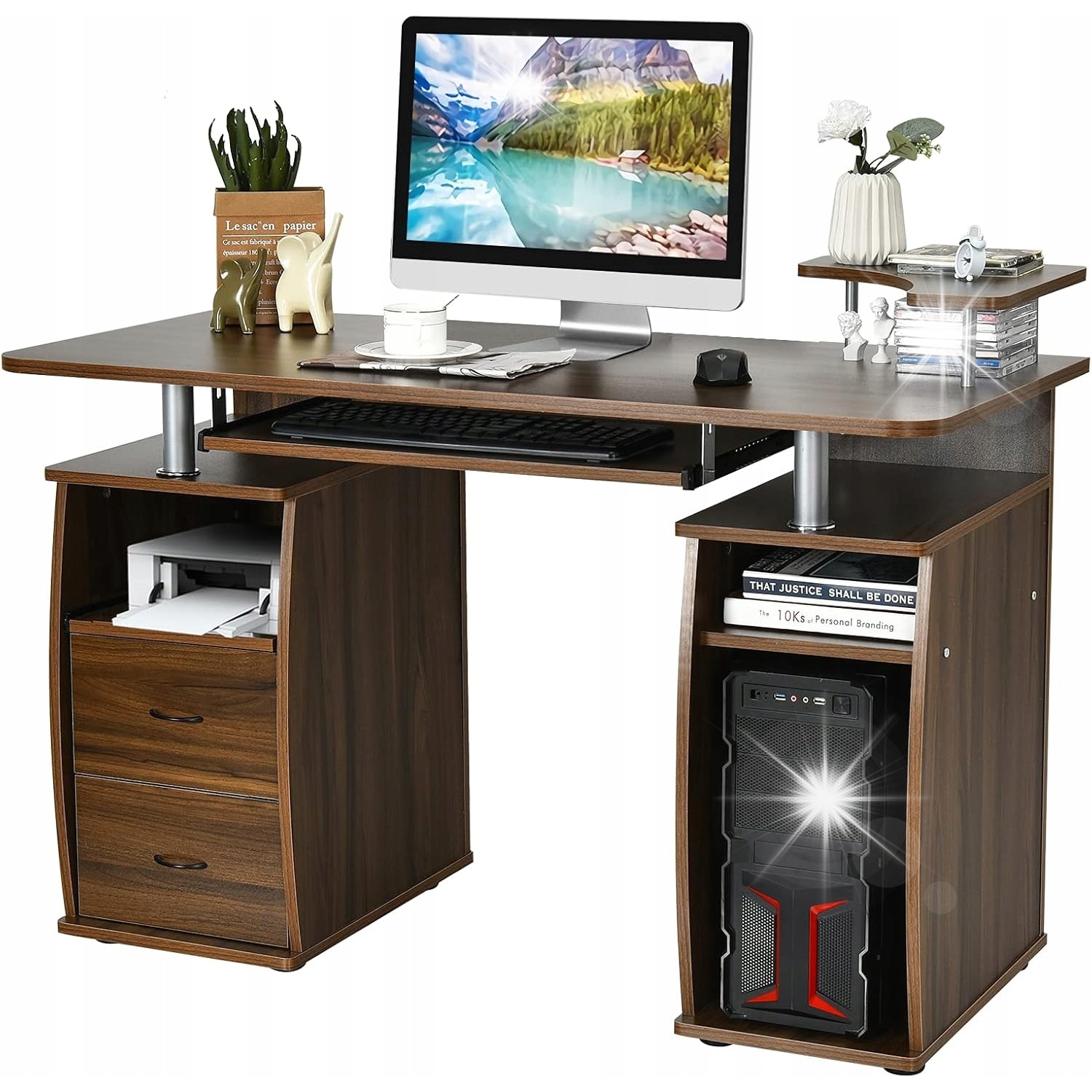 Birou Computer Birou computer, 120x55x76cm, brown, cu suport pentru imprimanta si ...