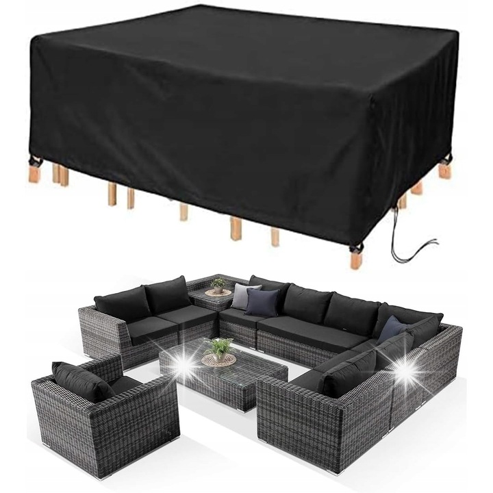 Husa pentru Mobilier de Gradina, 350x260x90cm, Waterproof, Negru, Set cu Sac de Depozitare