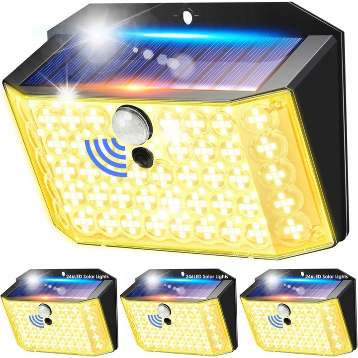 Reflector solar LED 230 diodi, iluminare puternica, senzor de miscare, waterproof, 1200 mAh