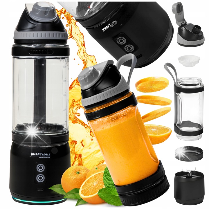 Преносим безжичен блендер USB 700ml, елегантен дизайн, голям капацитет, черен, пълен комплект