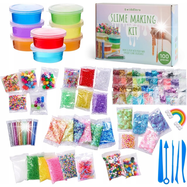 Set de realizare slime pentru copii, 100+ accesorii, culori variate, activitate creativa