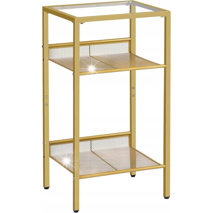 Masuta de cafea 3 niveluri, sticla securizata, auriu, 40x30x75cm
