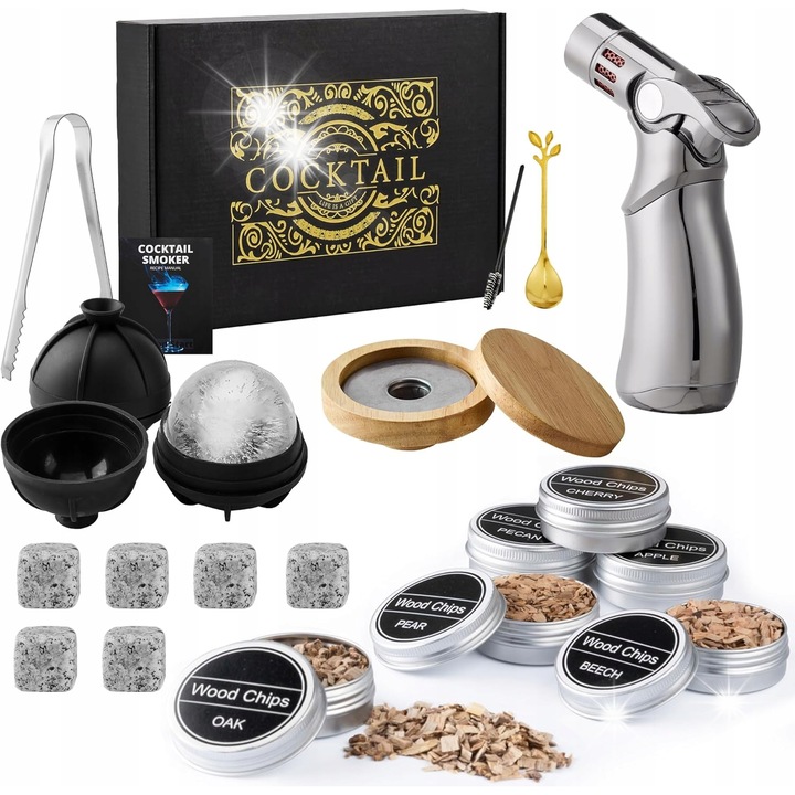 Комплект за опушване на уиски и коктейли, 6 вида дърво, бар аксесоари, премиум