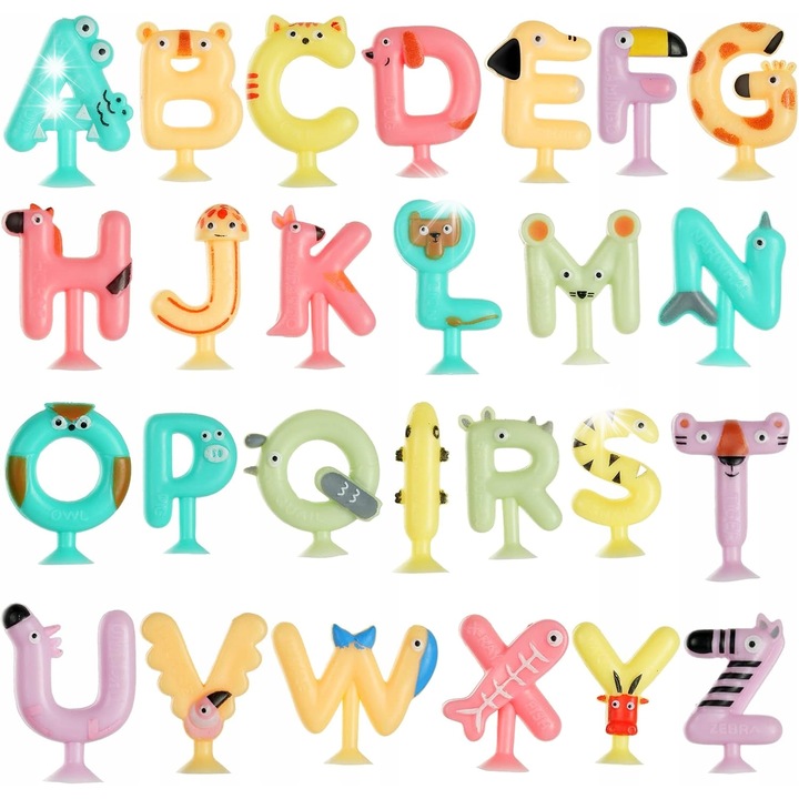 Oktató fürdőjáték készlet 26 betűvel és állattal, stresszoldó, többszínű, 3 éves kortól