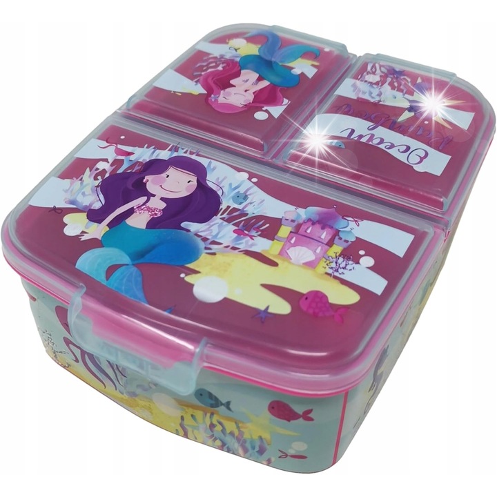 Cutie alimentara, 3 compartimente, fara BPA, design colorat, 18x14x7cm