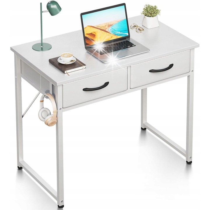 Birou cu 2 suflade, metal + lemn, 80x40x78,7cm, compact, multifunctional