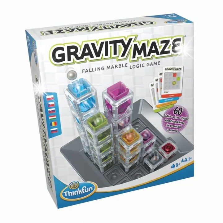 Gravity Maze társasjáték, 60 kihívás, 9 torony, 3 golyó, többszínű