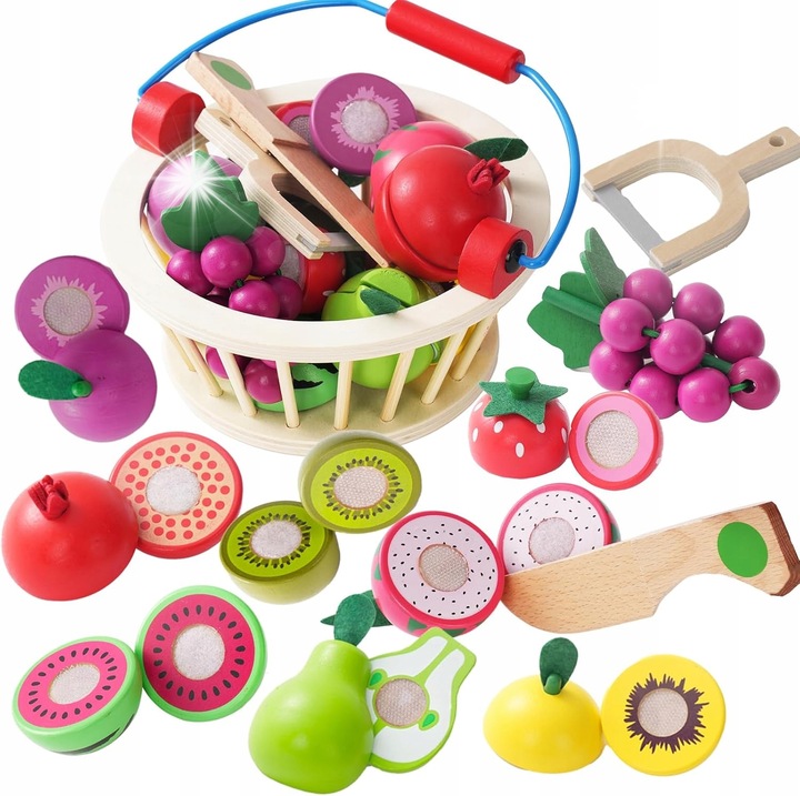 Set jucarii din lemn pentru copii, fructe de taiat