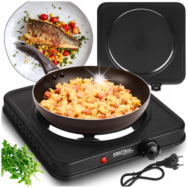 Kemping elektromos főzőlap Kraft&Dele, 2000W, 185mm, fekete, kompakt