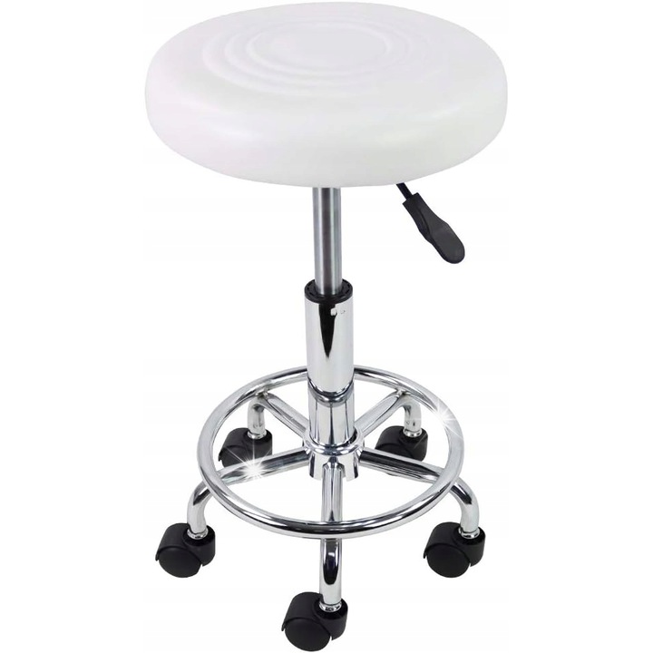 Въртяща се табуретка с регулируема височина, 48,8-64,1 см, седалка от PU кожа, въртене на 360°, капацитет 110 кг, комплект от 1 бр