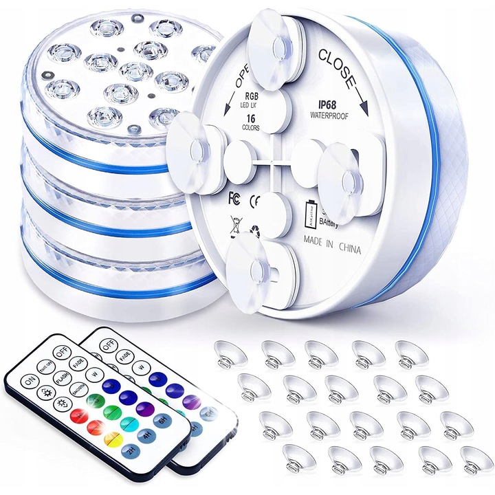 RGB víz alatti LED lámpák, 10 darabos készlet, vízálló, távirányítóval, 16 szín, medencék és spa díszítéséhez