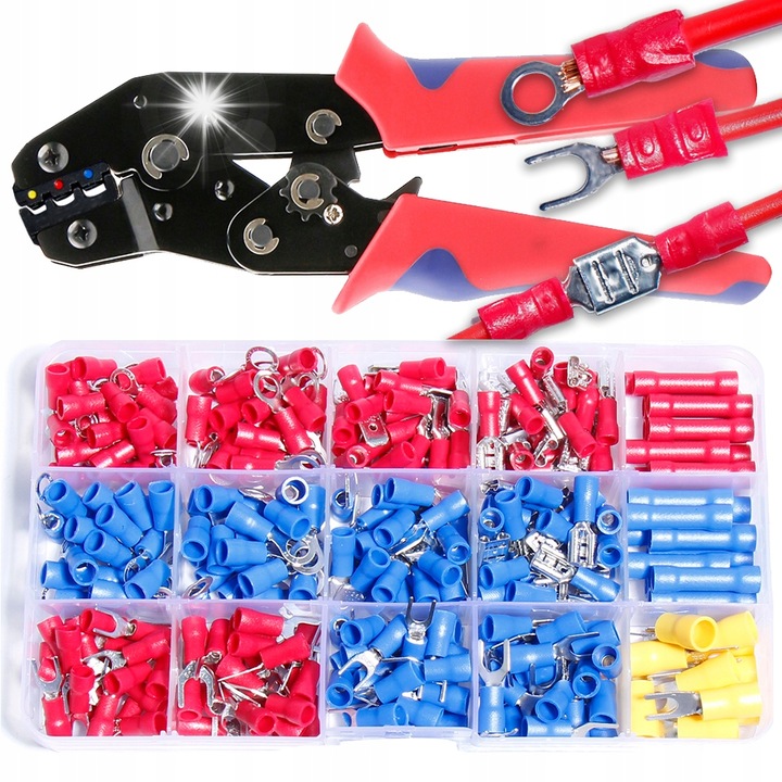 Zestaw clesti de crimpare + 280 conectori izolati, 0,5-2,5 mm, multicolor