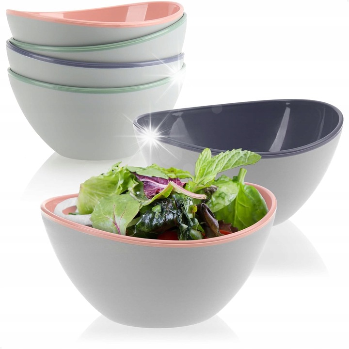 Set 6 boluri colorate din plastic, 2 galbene, 2 verzi, 2 roz, 6cm x 11,5cm, 330ml