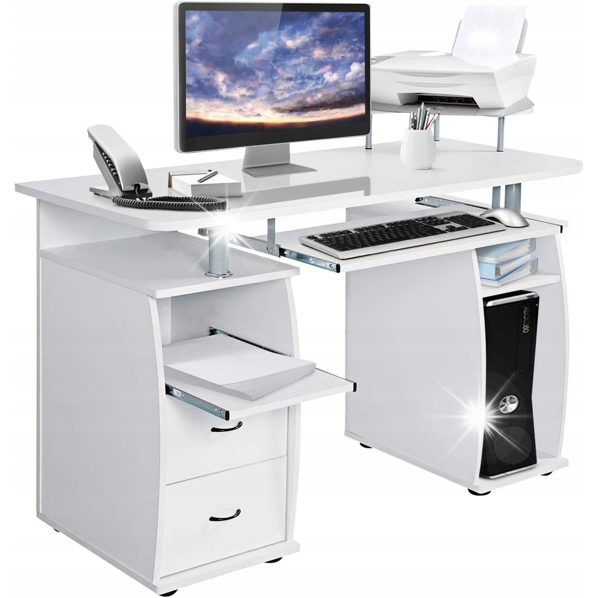 Birou Computer Birou computer, 120x55x76cm, alb, cu polita pentru imprimanta si ...