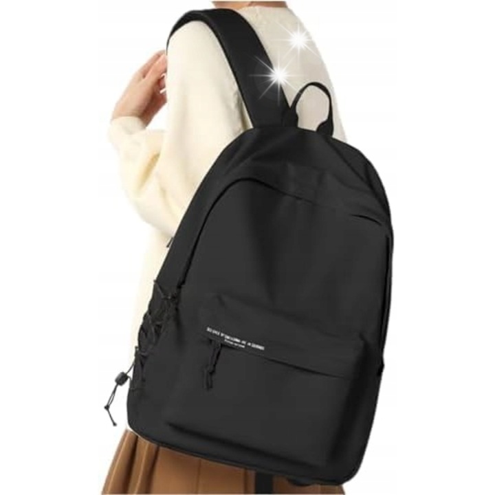 Rucsac scolar, de zi, 18L, negru, dimensiuni 32x44x13cm, compartiment pentru laptop 14"