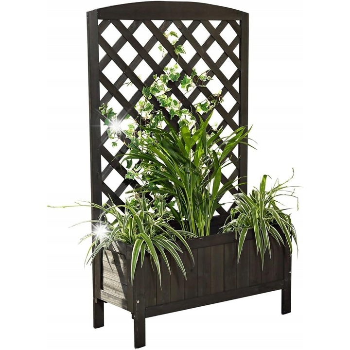 Sertar din lemn cu suport pentru plante, 30x72cm, 120cm, negru, pentru gradina, balcon sau terasa