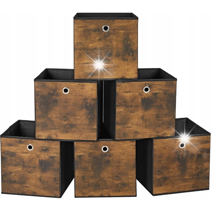 Set de 6 cutii depozitare pliabile, stil vintage, 30x30x30cm, capacitate 5kg