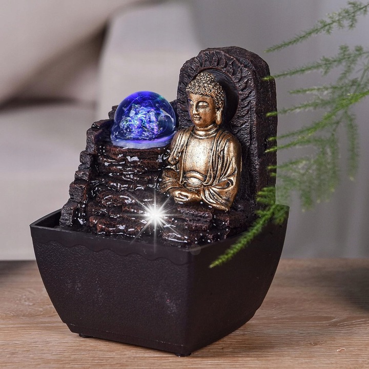 Декоративен LED фонтан, модел Дзен, с осветление и безшумна помпа, 30x20см