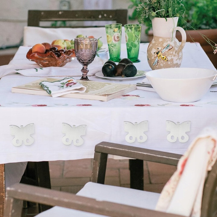 Комплект от 8 магнитни тежести за маса, мотив пеперуда, инокс, 7х6см, сребрист