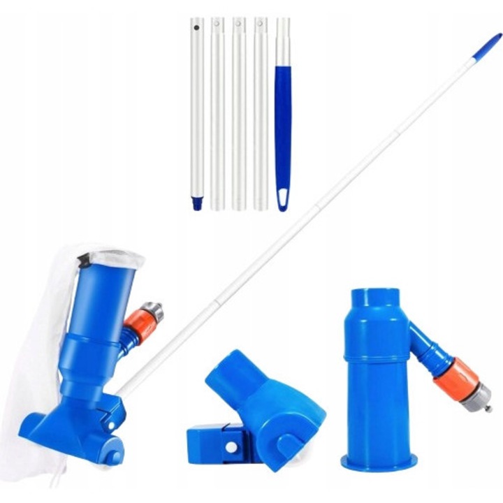 Set 4in1 pentru curatarea piscinei, aspirator, tija telescopica 120cm, plasa, sac pentru impuritati, multicolor