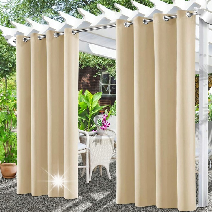 Vízálló kültéri függöny 132x215cm bézs, 1 darabos szett, tartós poliészter anyag