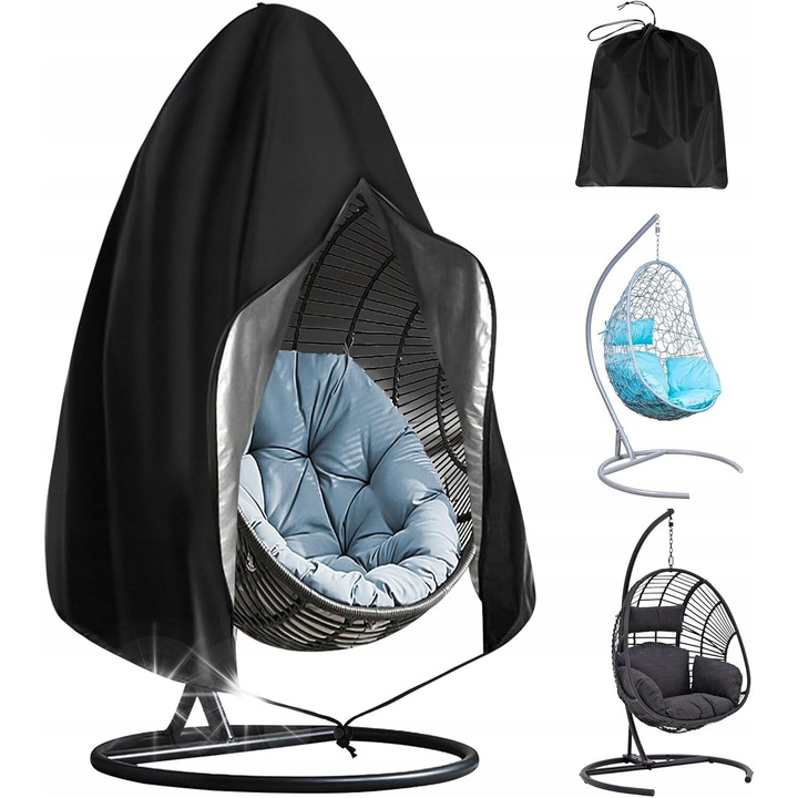 Husa pentru mobilier de gradina, 115x190cm, impermeabila, neagra, cu sac de depozitare
