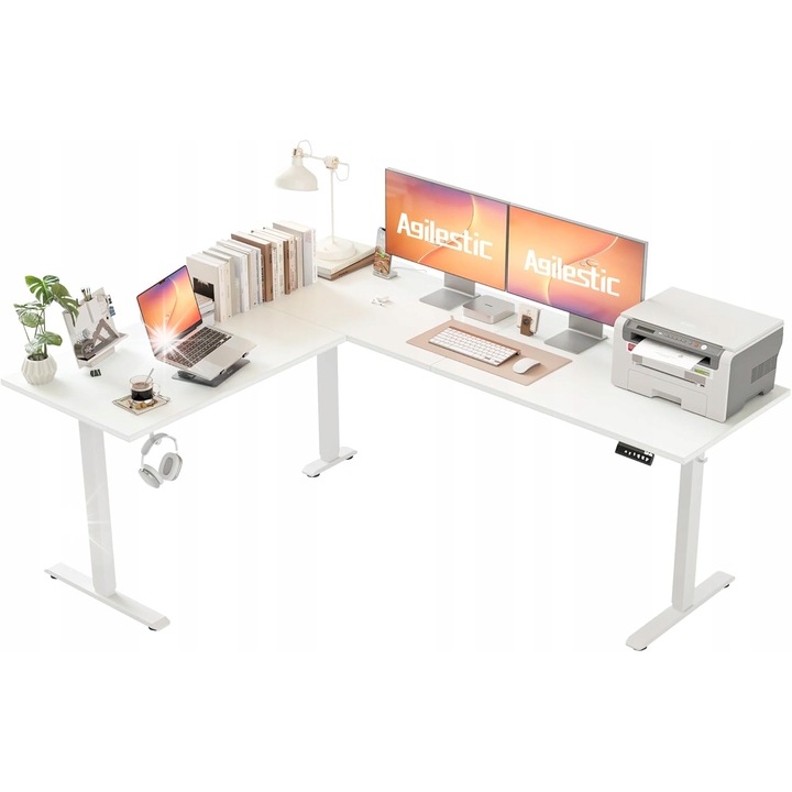 Birou electric Agilestic, dimensiuni 190x155cm, reglabil pe inaltime, forma L, ergonomic