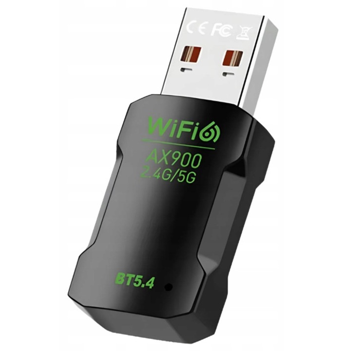 Vezeték nélküli adapter, USB BW08, Wi-Fi 6, Bluetooth 5.4, 900 Mb/s, 20 m, fekete, 2x1,5x0,5 cm