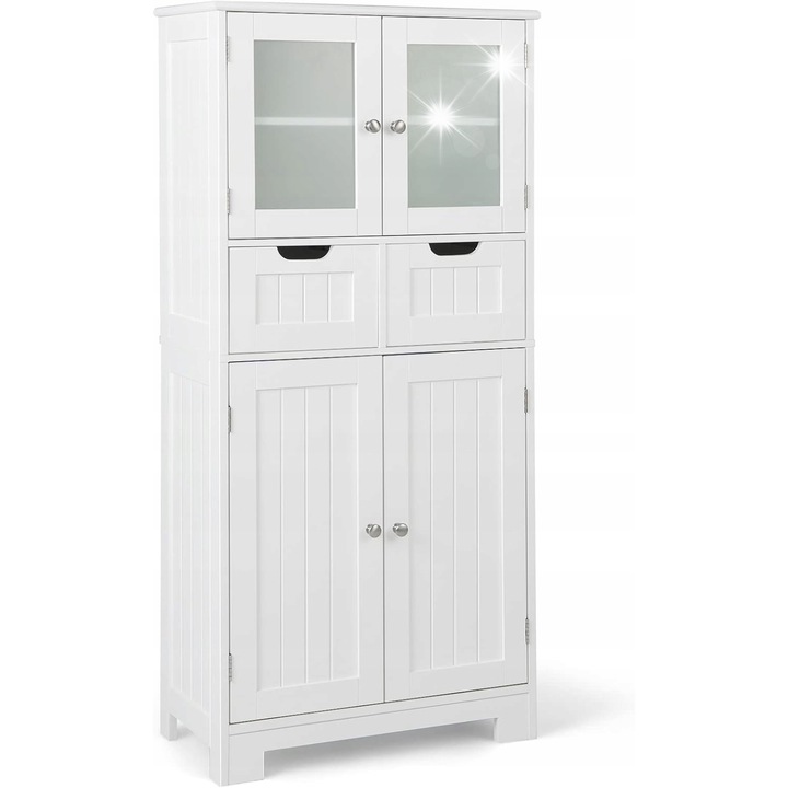 Sifonier baie, 2 usi, 2 sertare, alb, 30x60x128cm