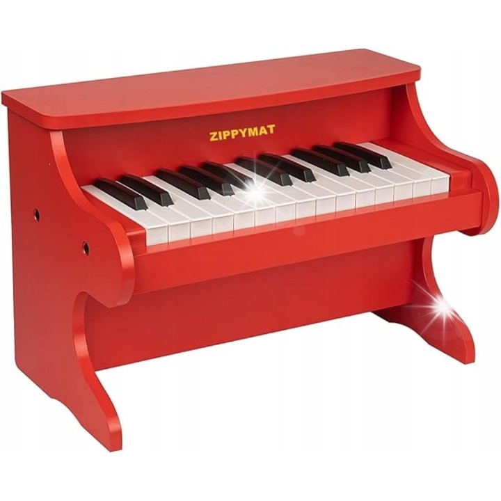 Pianino digital pentru copii ZIPPY MAT, 25 clape, 2 octave, design din lemn natural, set cu carticica si autocolante