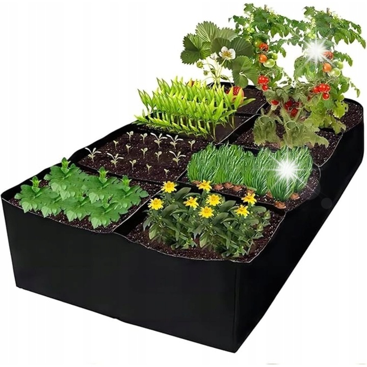 Sac pentru cultivarea legumelor, 8 compartimente, material respirabil, negru